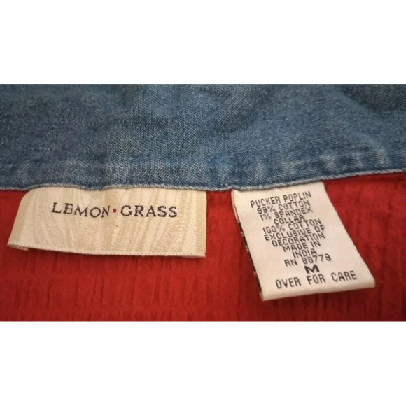 Lemon Grass Sleeveless Embroidered Tank Poplin Red Hearts Flag Patriotic Medium - Picture 5 of 5